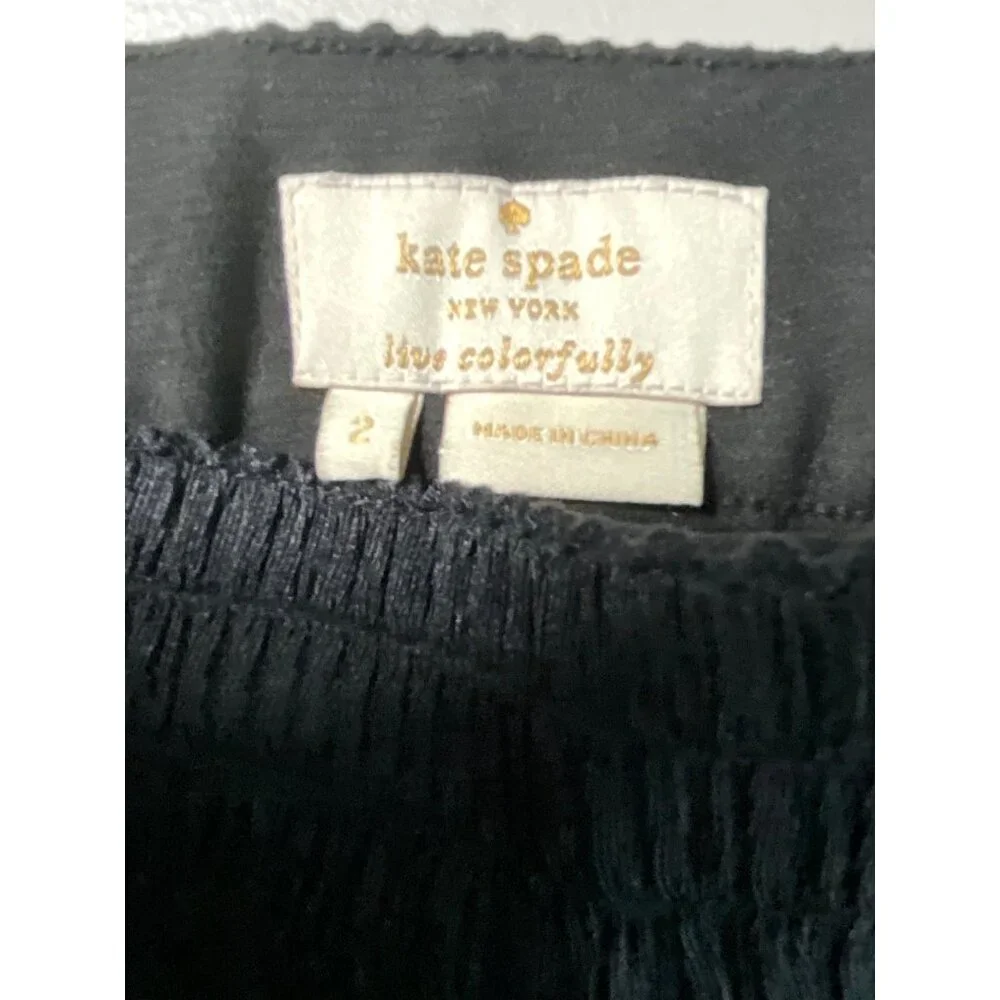 Kate Spade‎ Black Elastic Waist Trousers Side Gold Tone Zipper Size 2